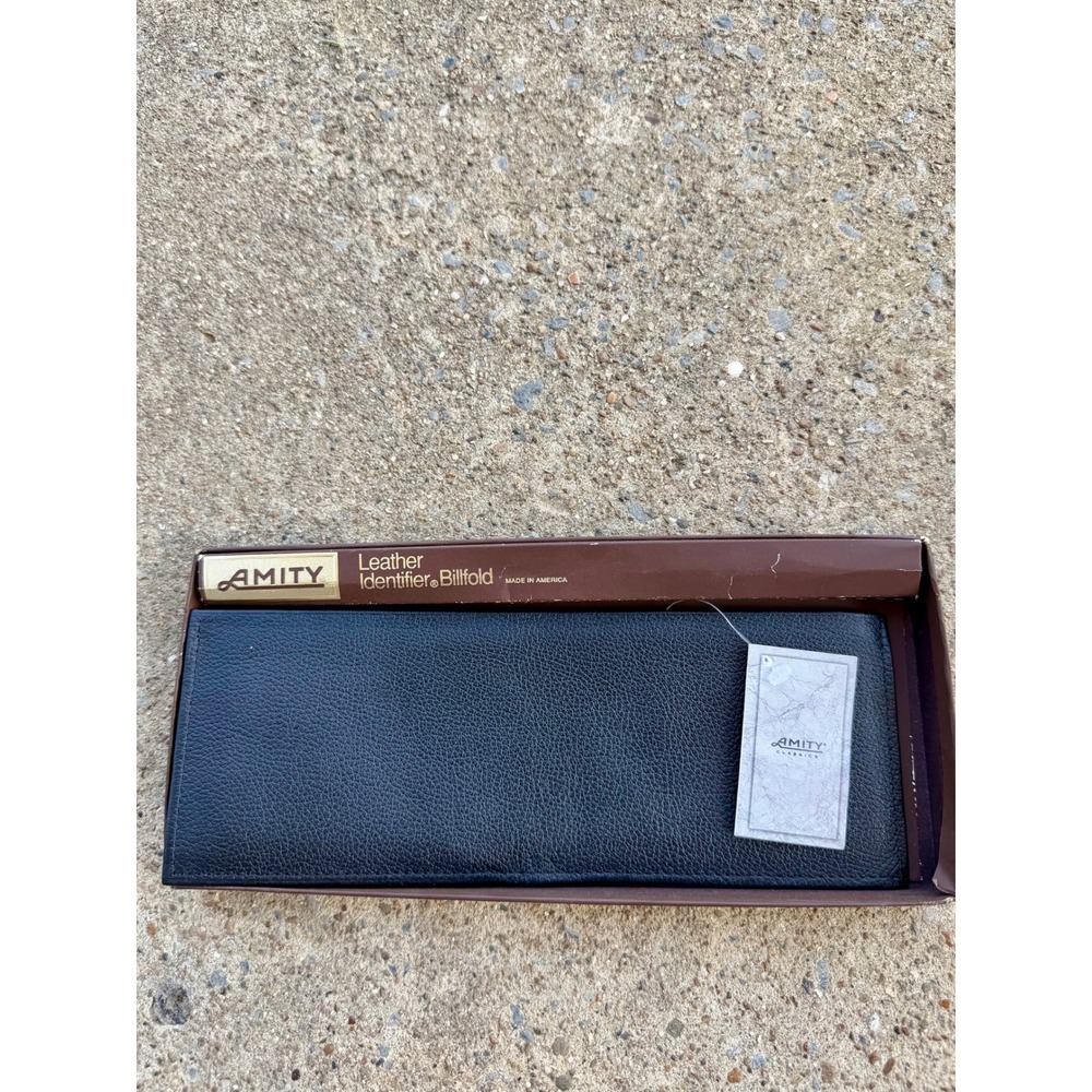 Vintage Amity Leather Identifier Billfold Black Pebbled Wallet Made in USA NIB